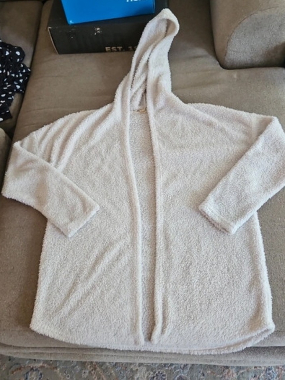 Pink Republic Plush Hooded Cardigan in Light Beige